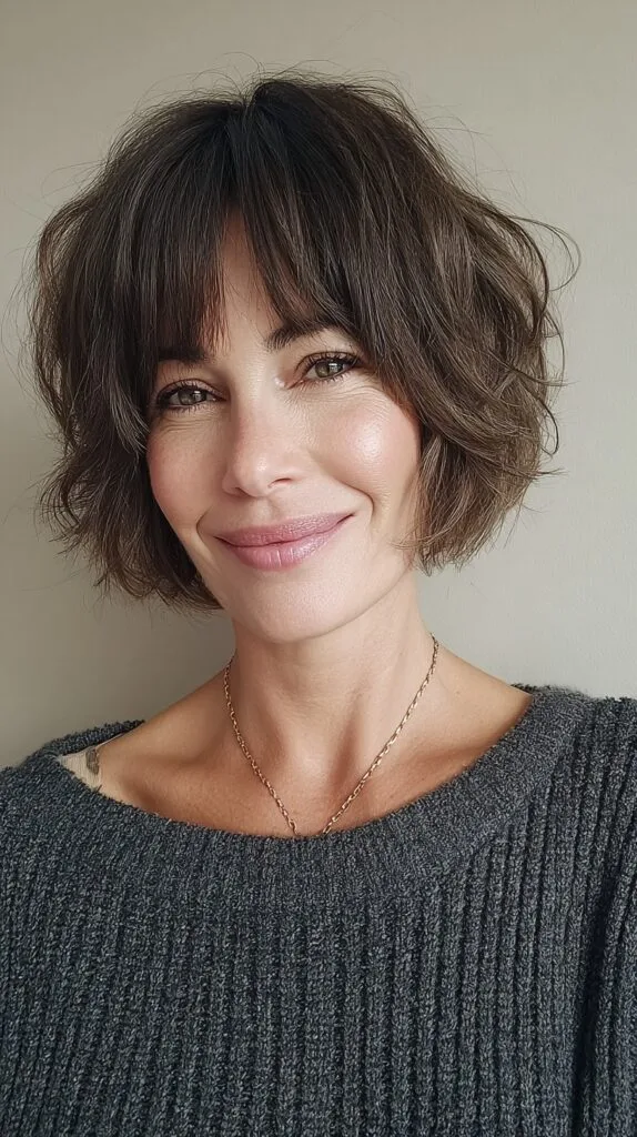 Brunette Soft Textured Shag with Wispy Bangs