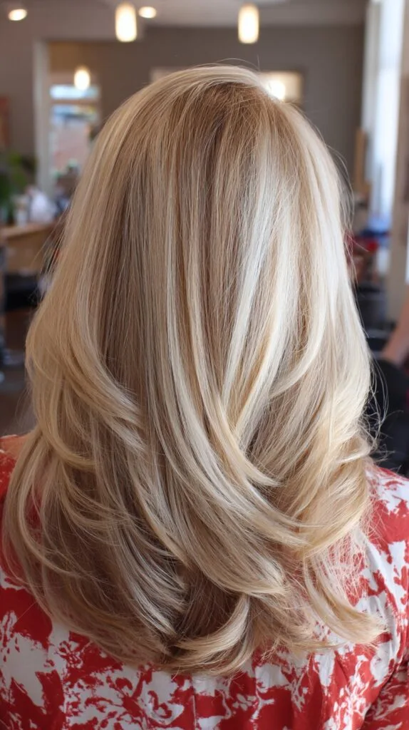 Buttery Blonde Layered Waves with Textured Ends