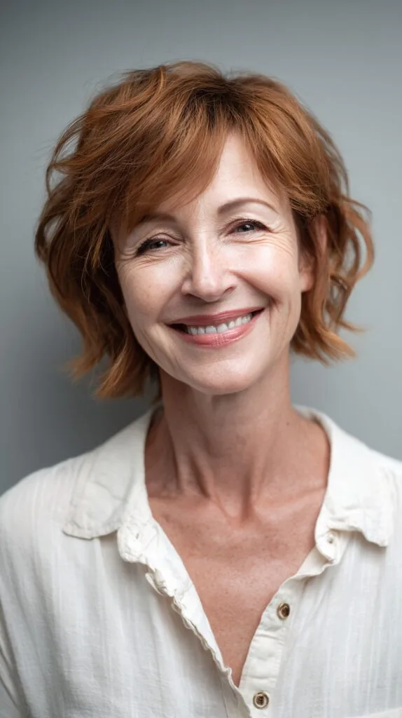 Charming Copper Tousled Layers for Mature Elegance