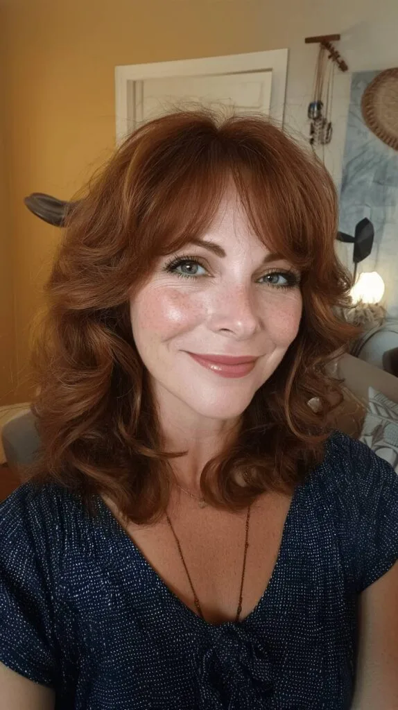 Charming Layered Copper Curls with Face-Framing Layers