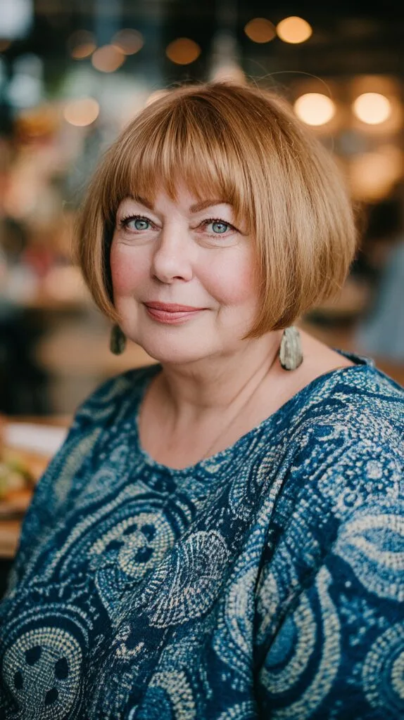 Charming Textured Bob with Fringe for Round Faces