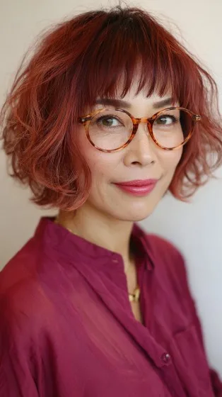 Charming Textured Red Bob with Soft Curls