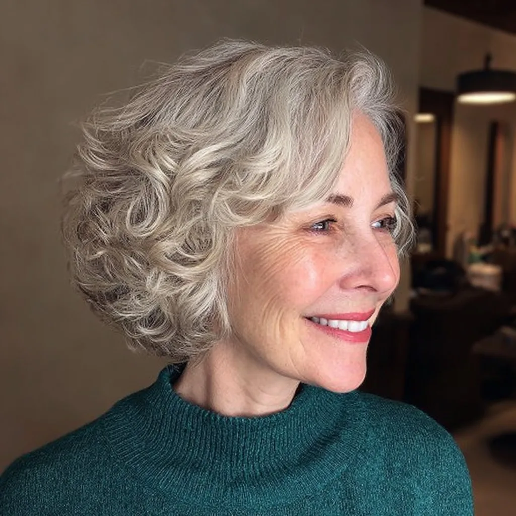 Charming Textured Silver Bob with Soft Curls