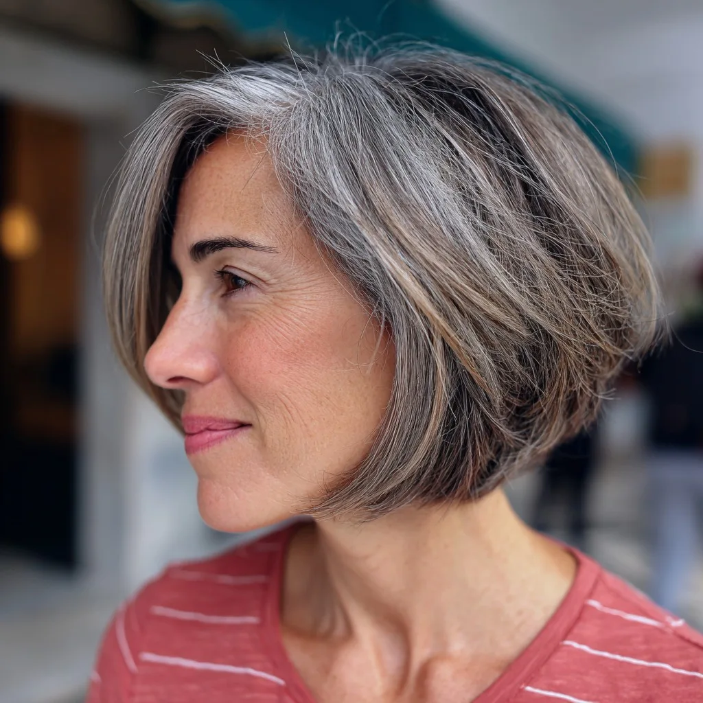 Chic Angular Bob with Soft Silver Highlights