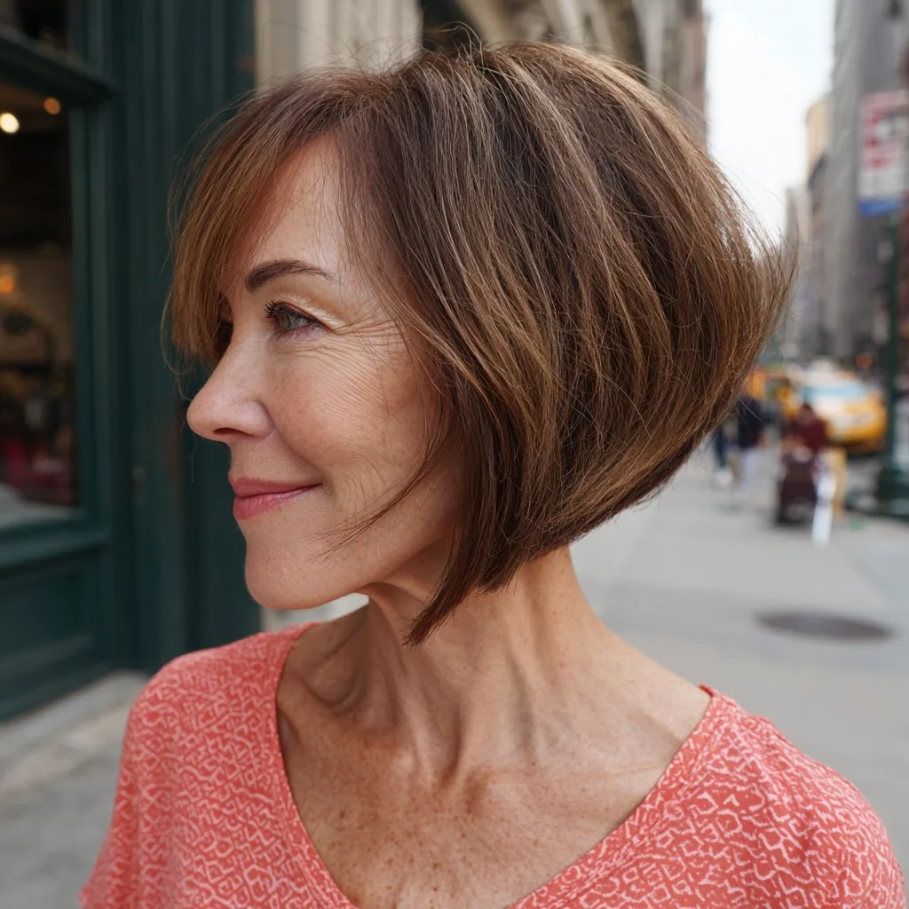 Chic Angular Bob with Subtle Caramel Highlights