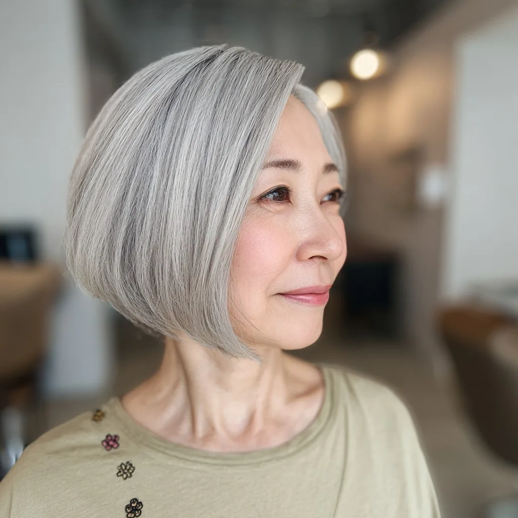 Chic Angular Silver Bob with Soft Texture