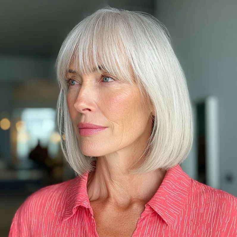 Chic Blunt Bob with Soft Fringe