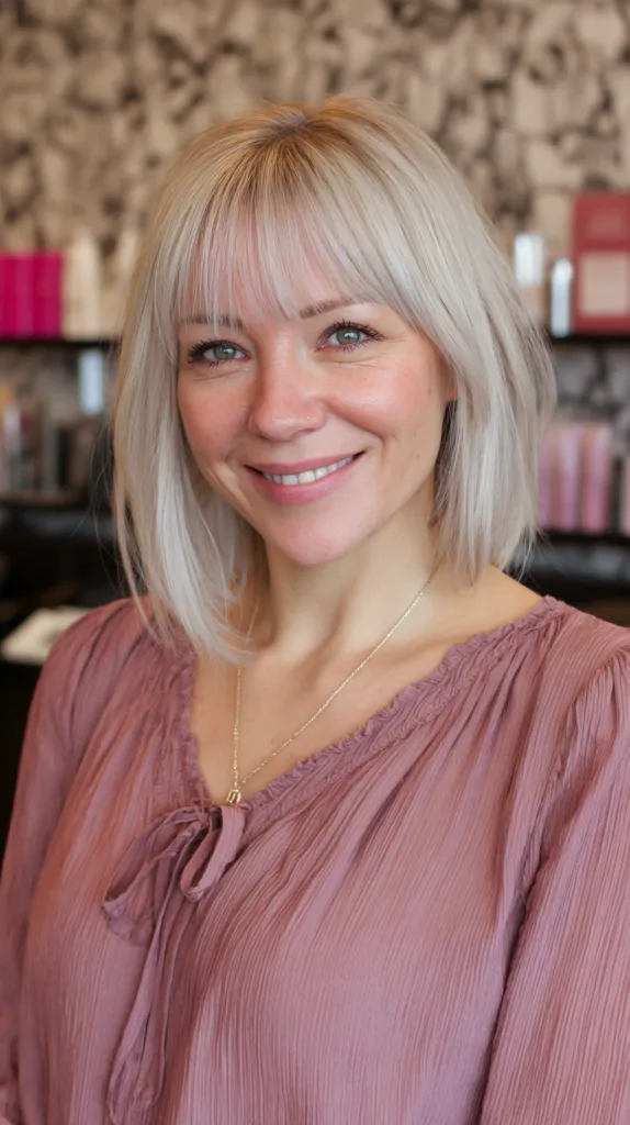 Chic Blunt Cut with Soft Bangs for Mature Women