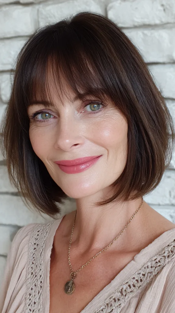 Chic Brunette Bob with Soft Bangs