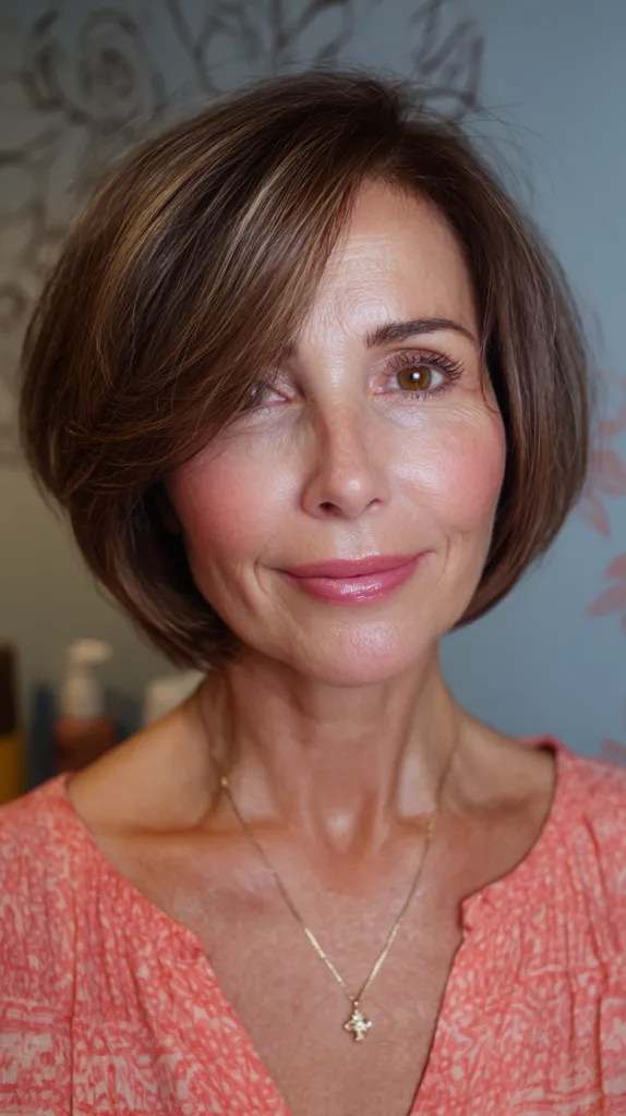 Chic Brunette Bob with Soft Side-Swept Bangs