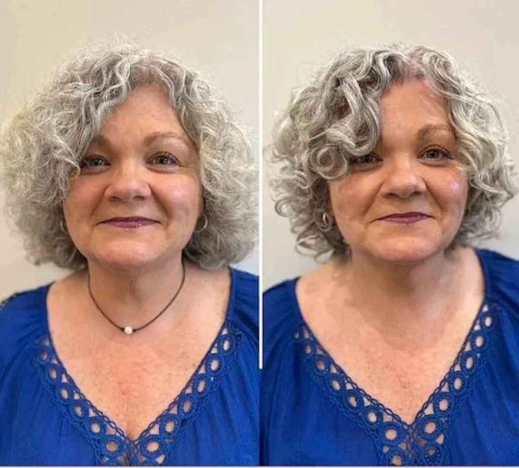 Chic Chin-Length Hairstyle with Curls for Mature Women Over 60