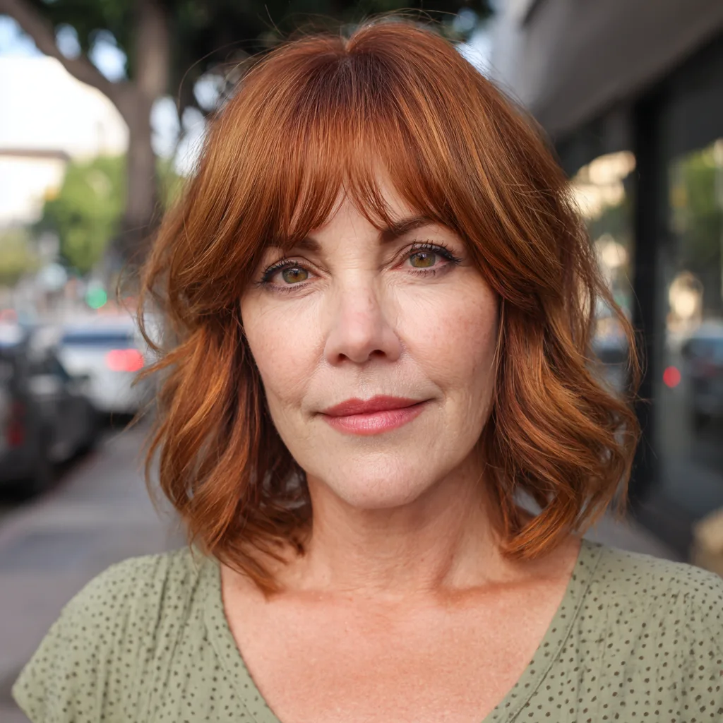 Chic Copper Wavy Cut with Soft Bangs