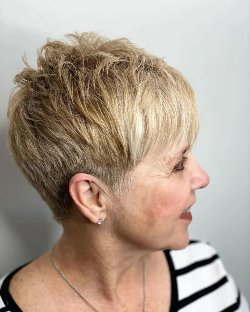 chic crop with delicate bangs for older women