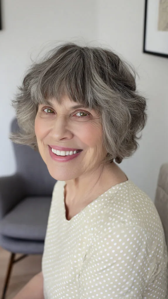Chic Curly Bob with Soft Bangs
