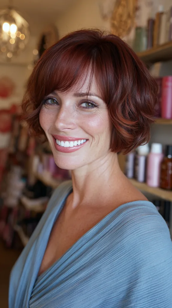 Chic Curly Bob with Vibrant Red Highlights