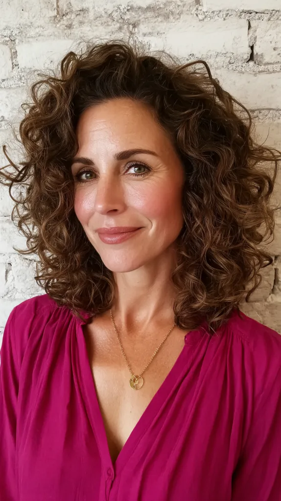 Chic Curly Brunette with Soft Layers