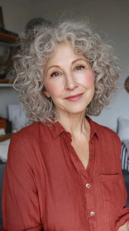 Chic Curly Grey Bob with Soft Layers