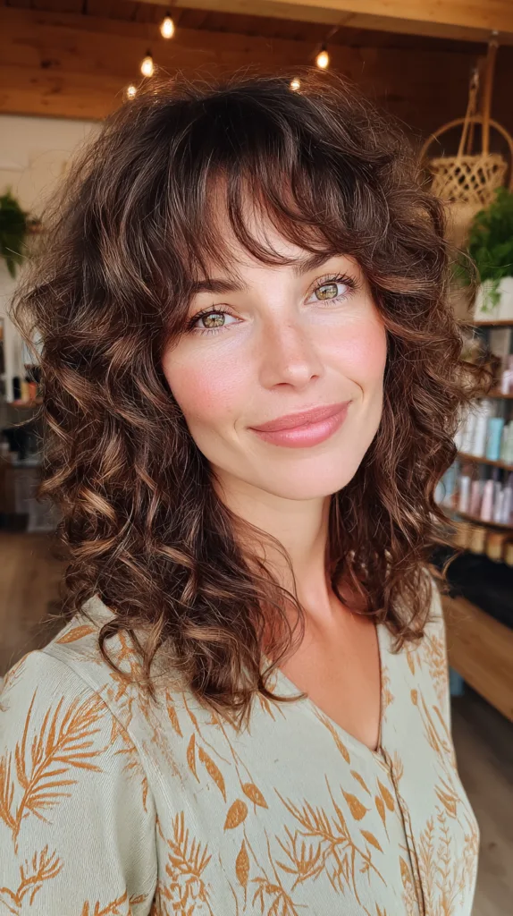 Chic Curly Lob with Soft Bangs