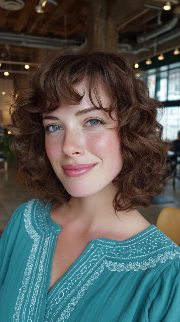 Chic Curly Mid-Length Cut with Defined Bangs