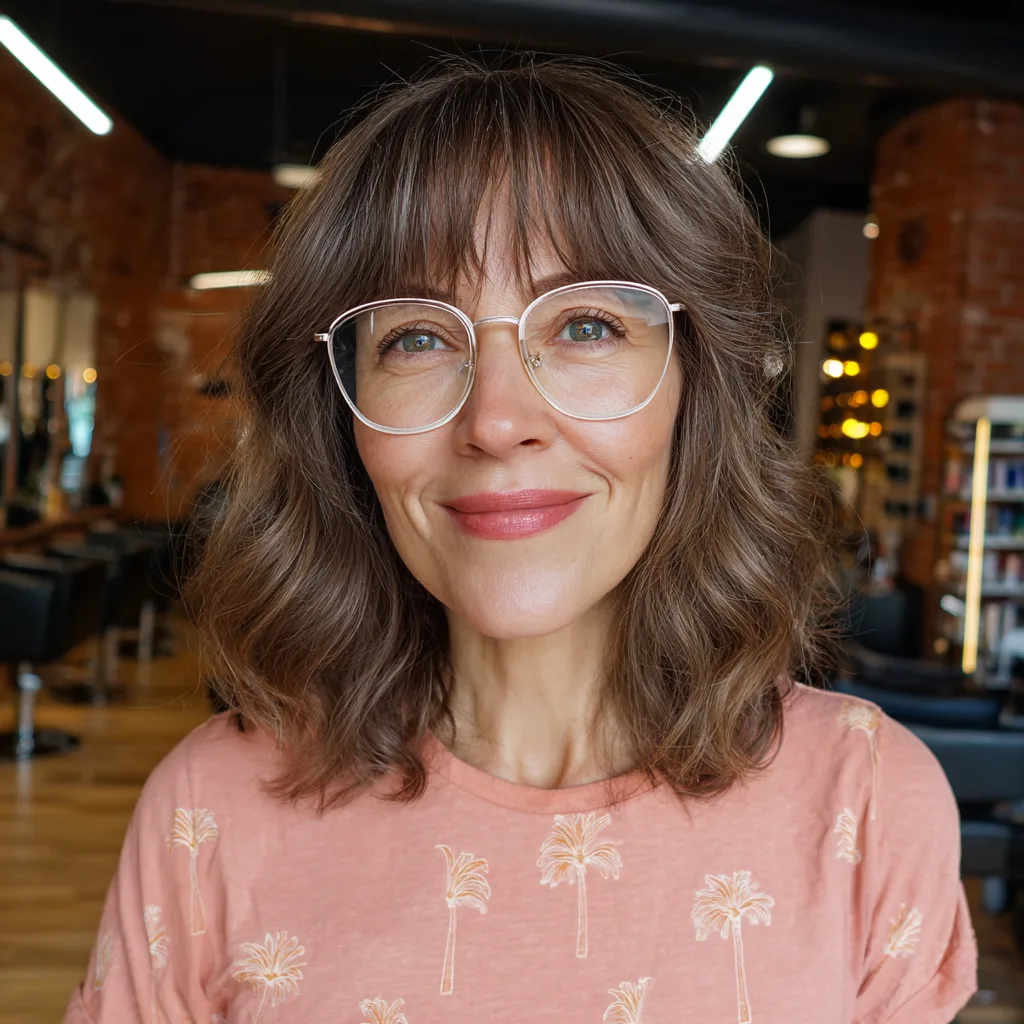 Chic Curly Shoulder-Length Cut with Birkin Bangs