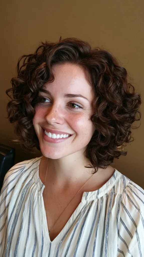 Chic Curly Shoulder-Length Cut with Defined Curls