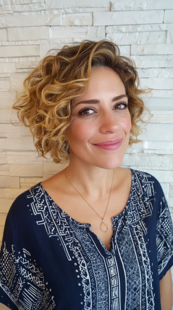 Chic Curly Shoulder-Length Cut with Defined Texture