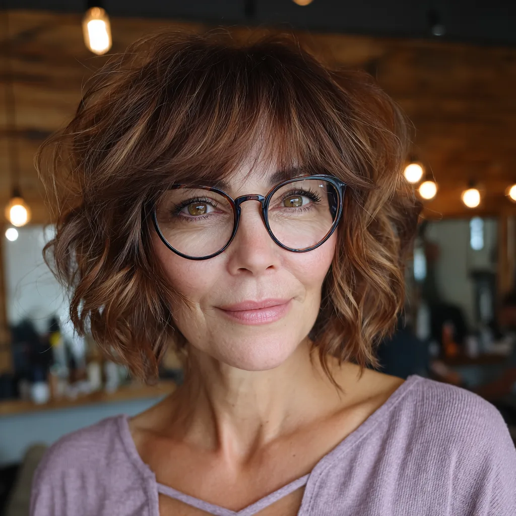 Chic Curly Stacked Lob with Birkin Bangs