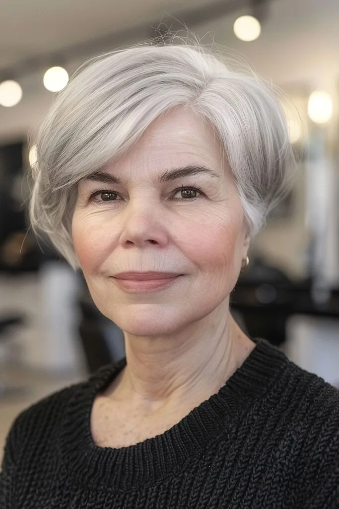 Chic Ear-Length Bob with Side Bangs for Women Over 60