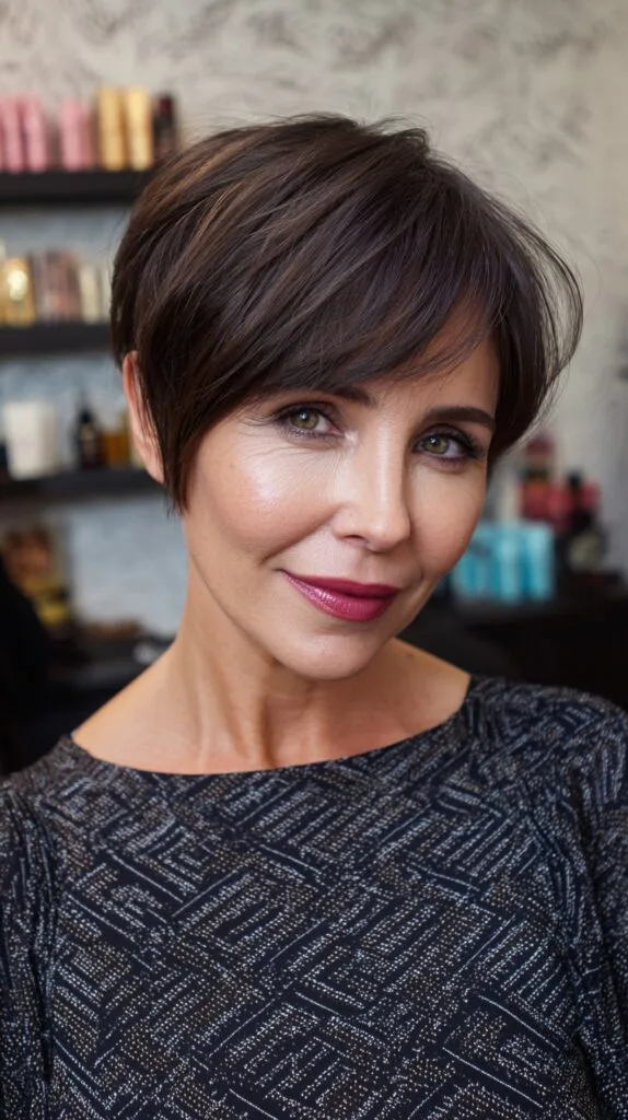 Chic Espresso Toned Pixie with Side Sweep