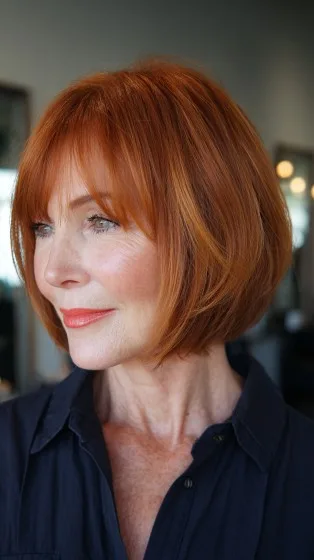 Chic Glossy Red Bob with Subtle Face-Framing Layers