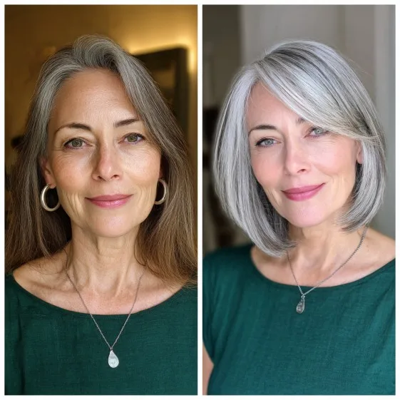 Chic Grey Bob with Subtle Balayage Highlights