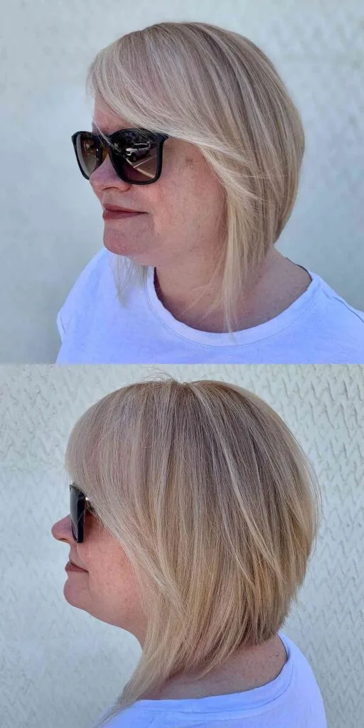 Chic Inverted Bob with Side Bangs for Round Face Shapes
