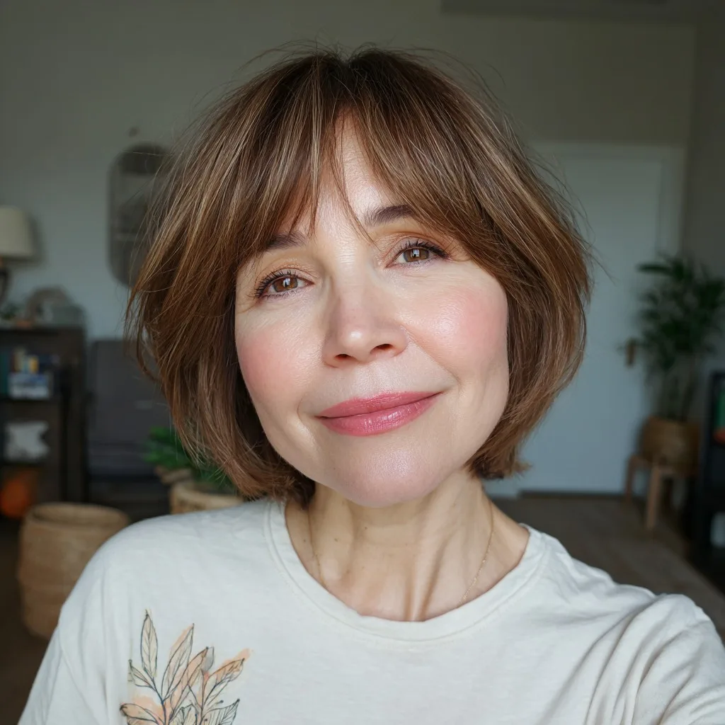 Chic Jaw-Length Bob with Soft Curtain Bangs