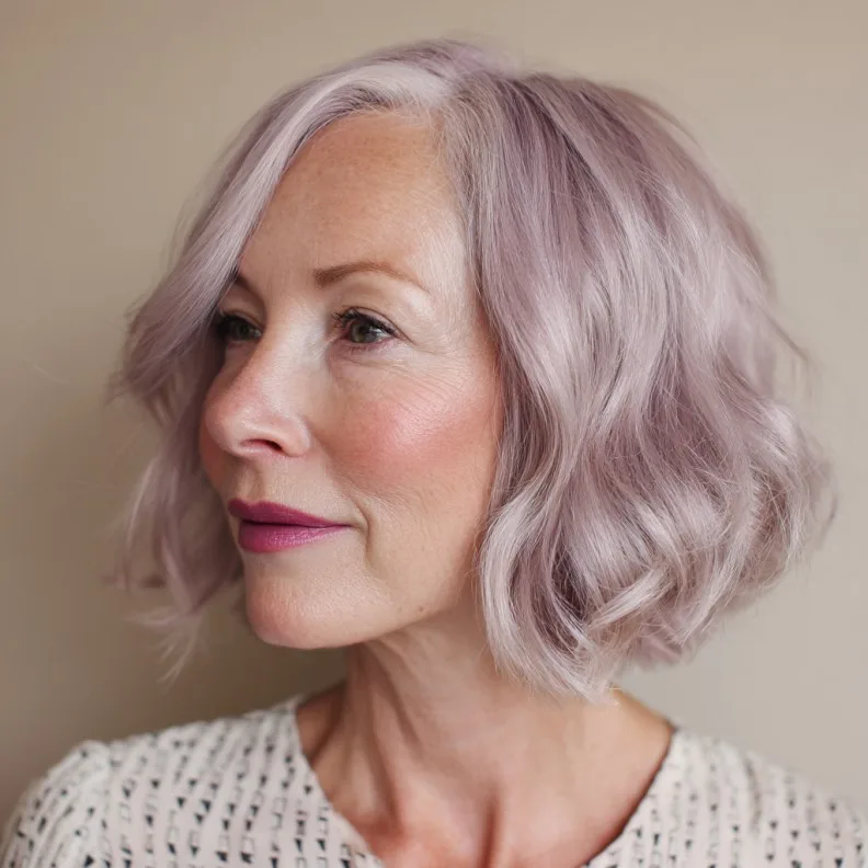 Chic Lavender Wavy Neck-Length Cut for Mature Women