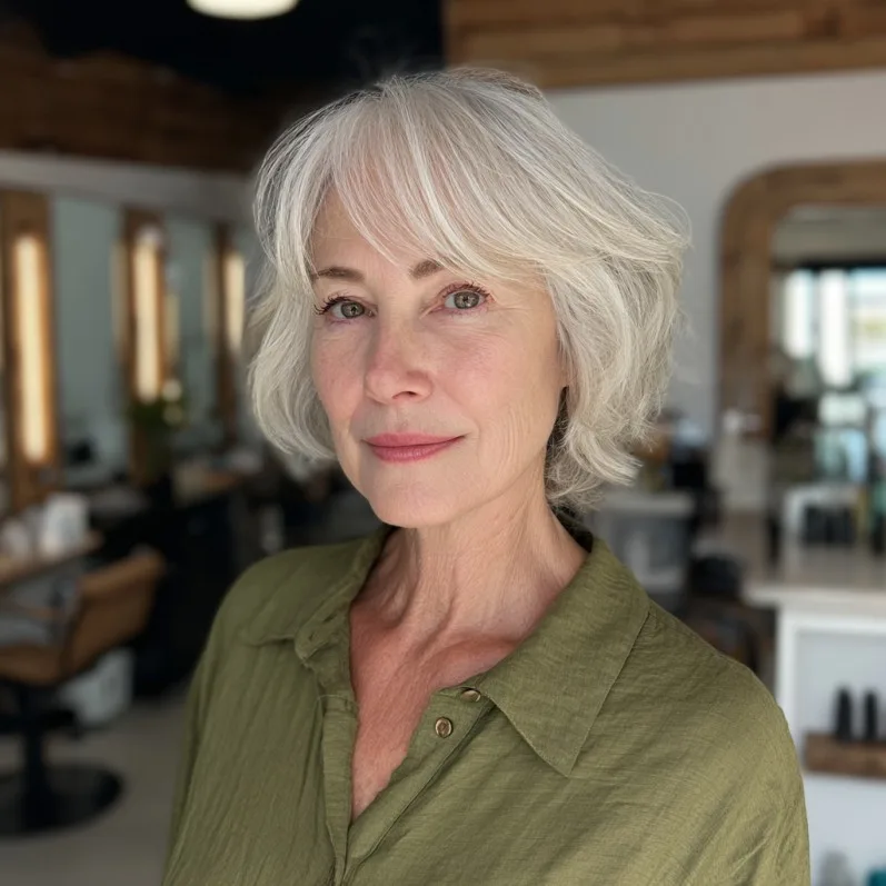 Chic Layered Silver Bob with Light Bangs