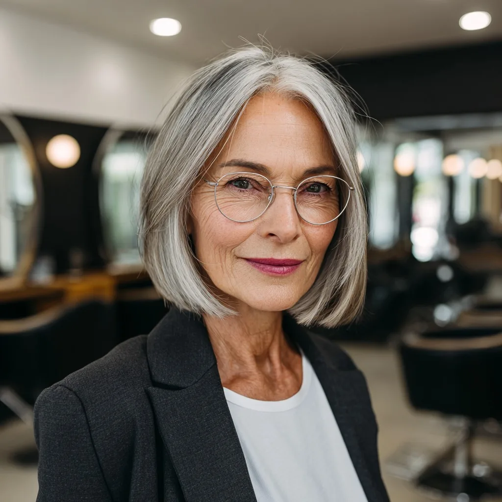 Chic Layered Silver Bob with Subtle Movement