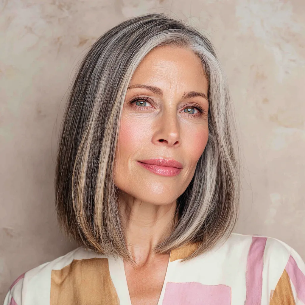Chic Long Bob with Subtle Silver Highlights