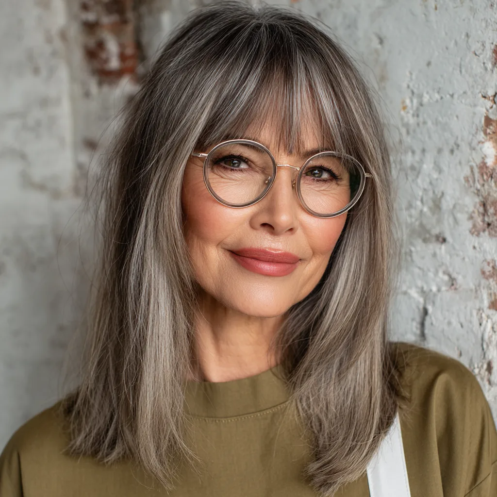 Chic Long Layered Cut with Birkin Bangs