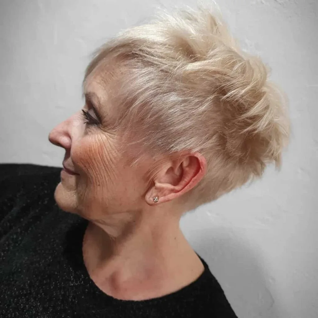 chic pixie with light bangs for over 60 and fine hair