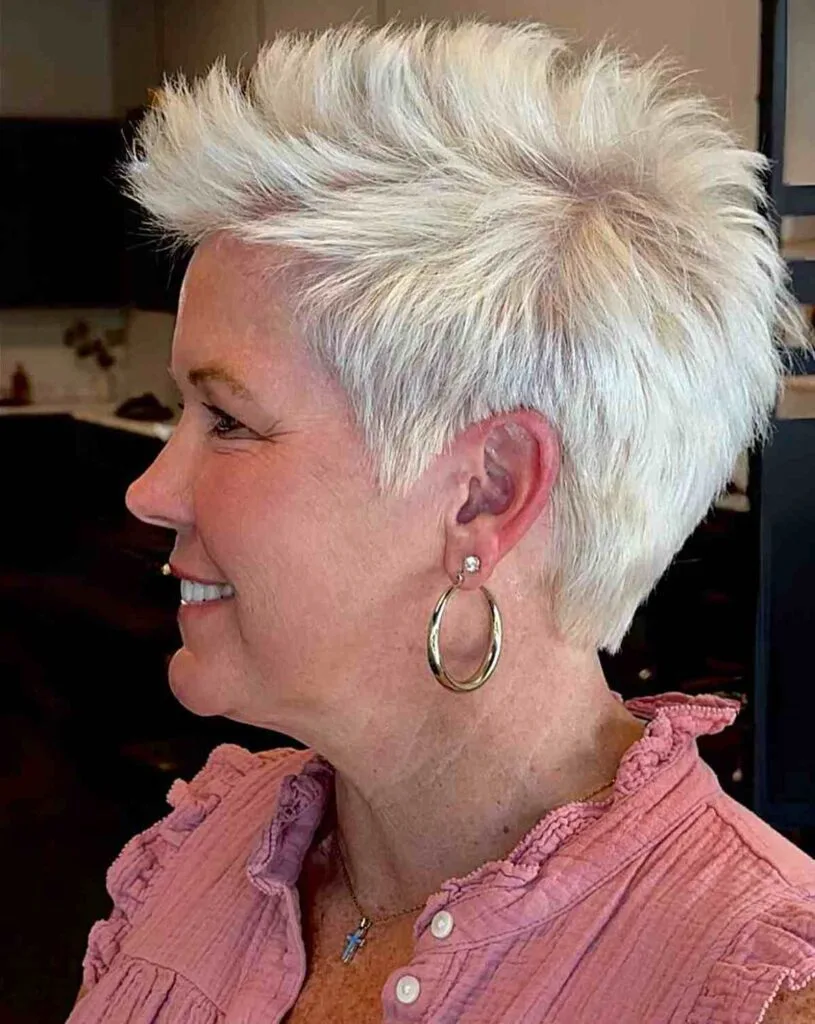 Chic Platinum Spiky Pixie for Women Aged 50 and Up Who Are Overweight