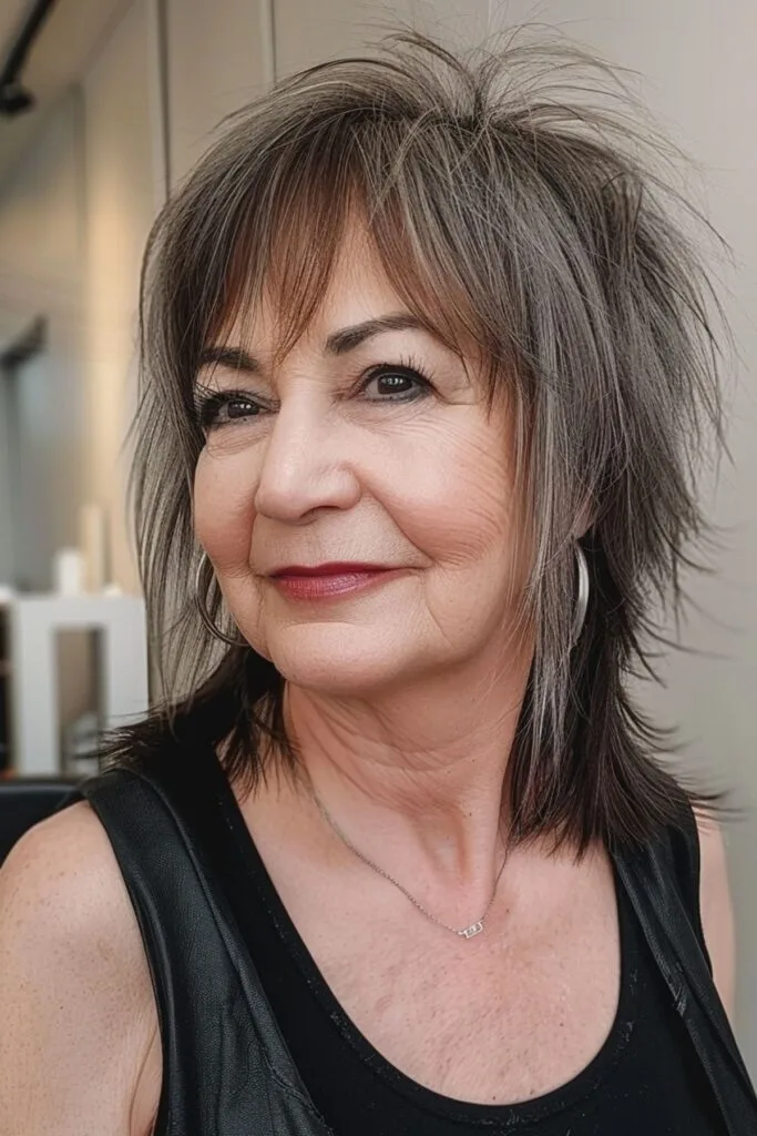 Chic Shaggy Mullet for ladies in their sixties