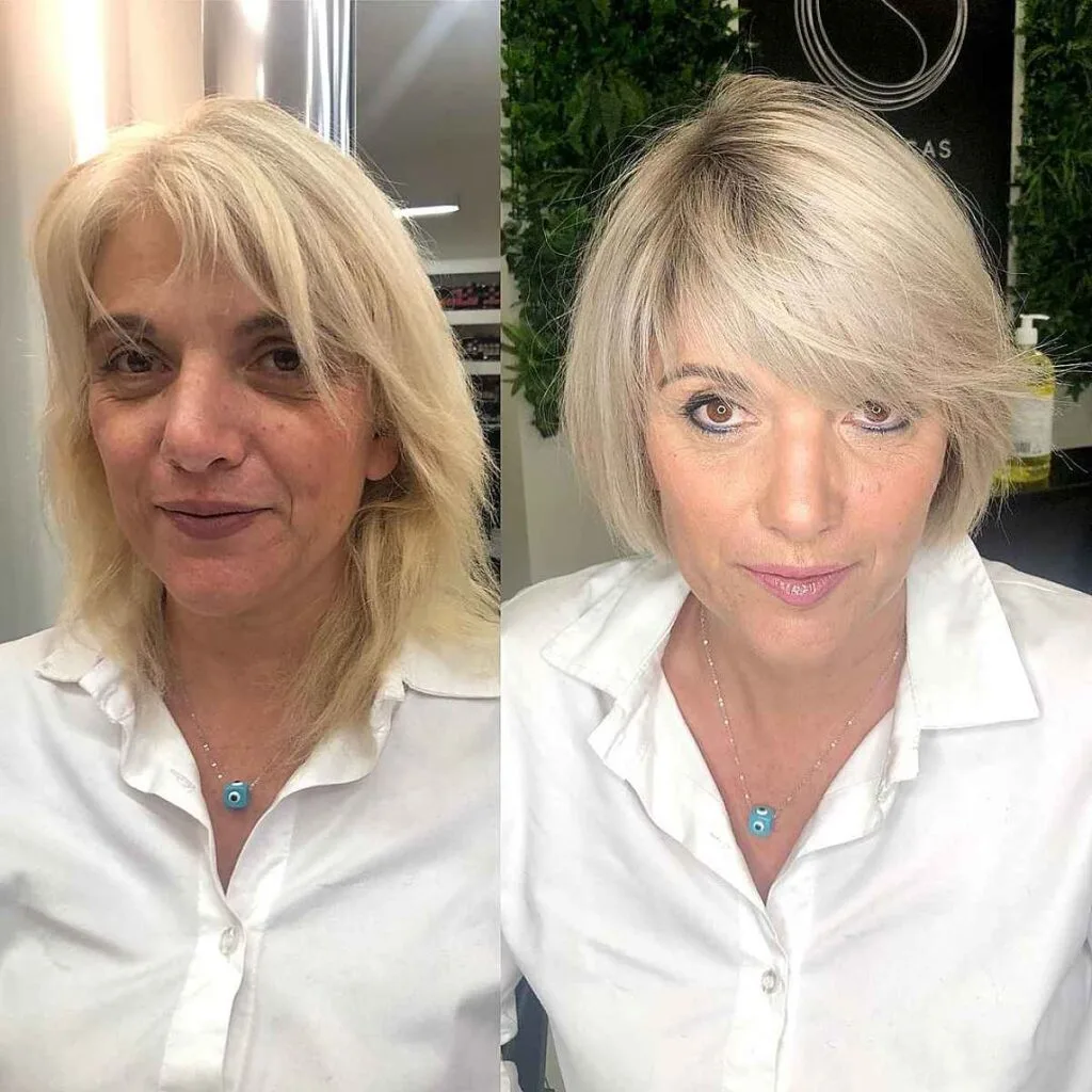 chic short blonde crop with side bangs