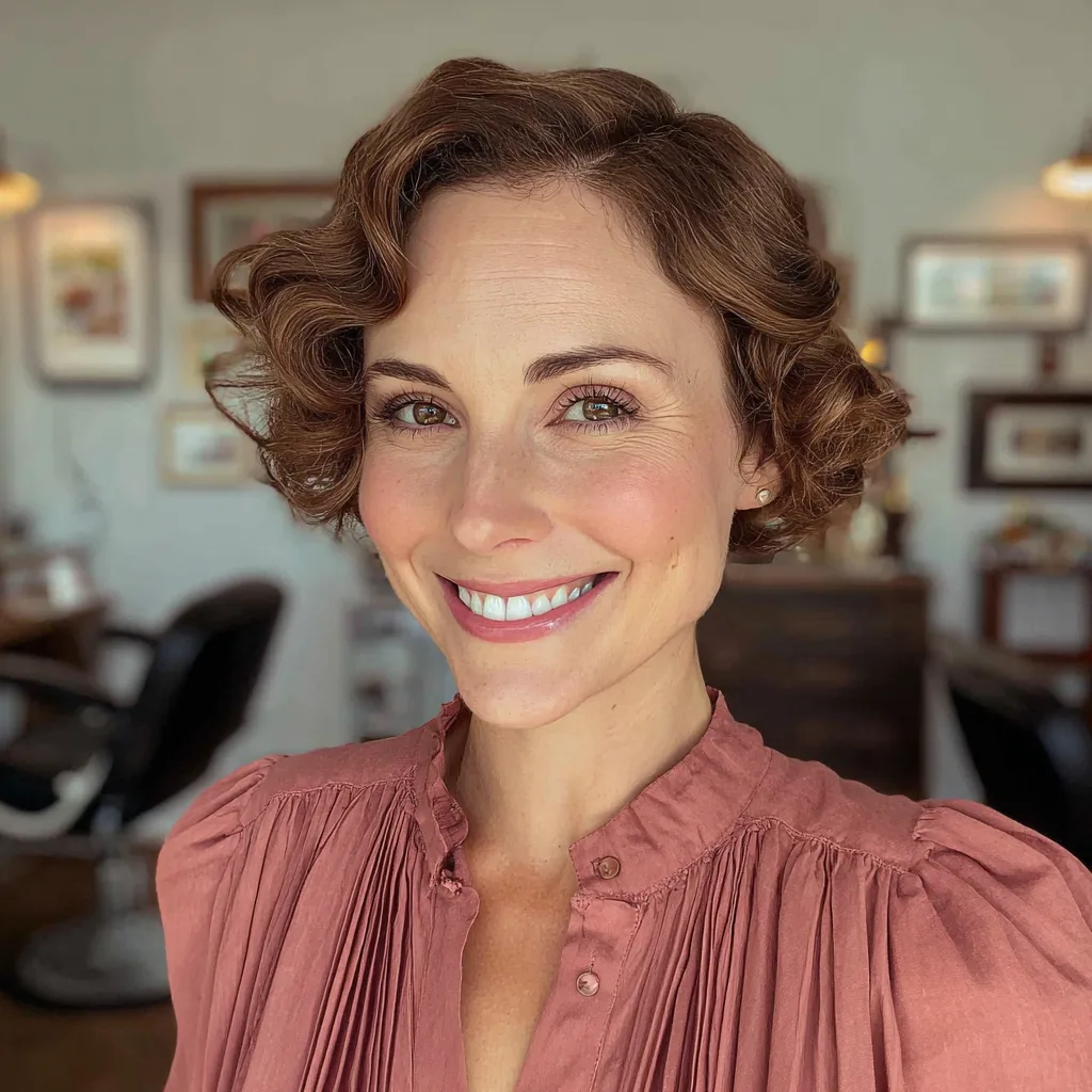 Chic Short Curly Bob with Vintage Flair