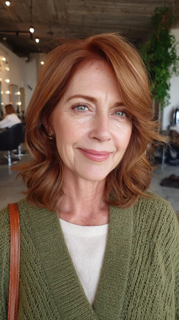 Chic Shoulder-Length Soft Waves with Warm Copper Tones