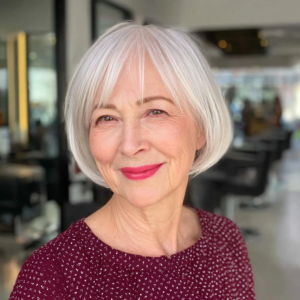 Chic Silver Blunt Bob with Soft Textured Ends