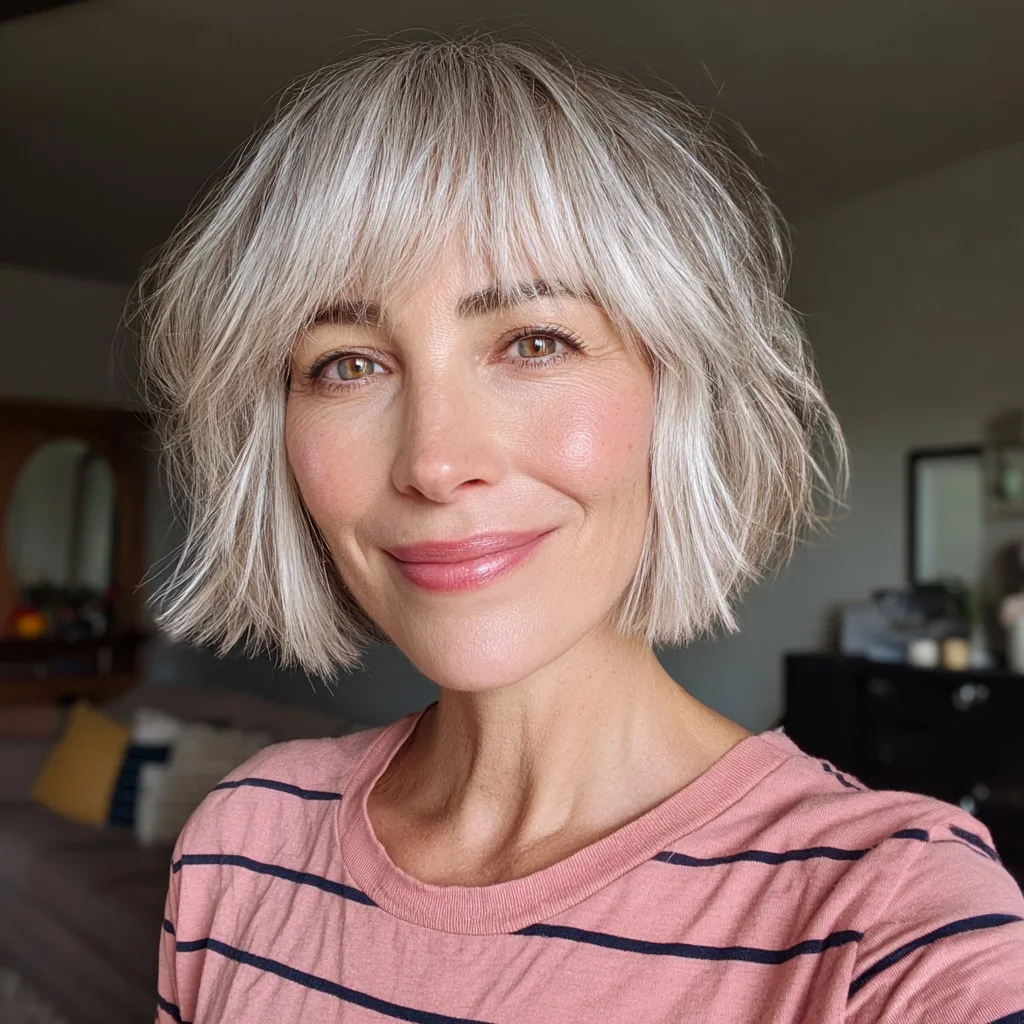 Chic Silver Choppy Bob with Soft Bangs