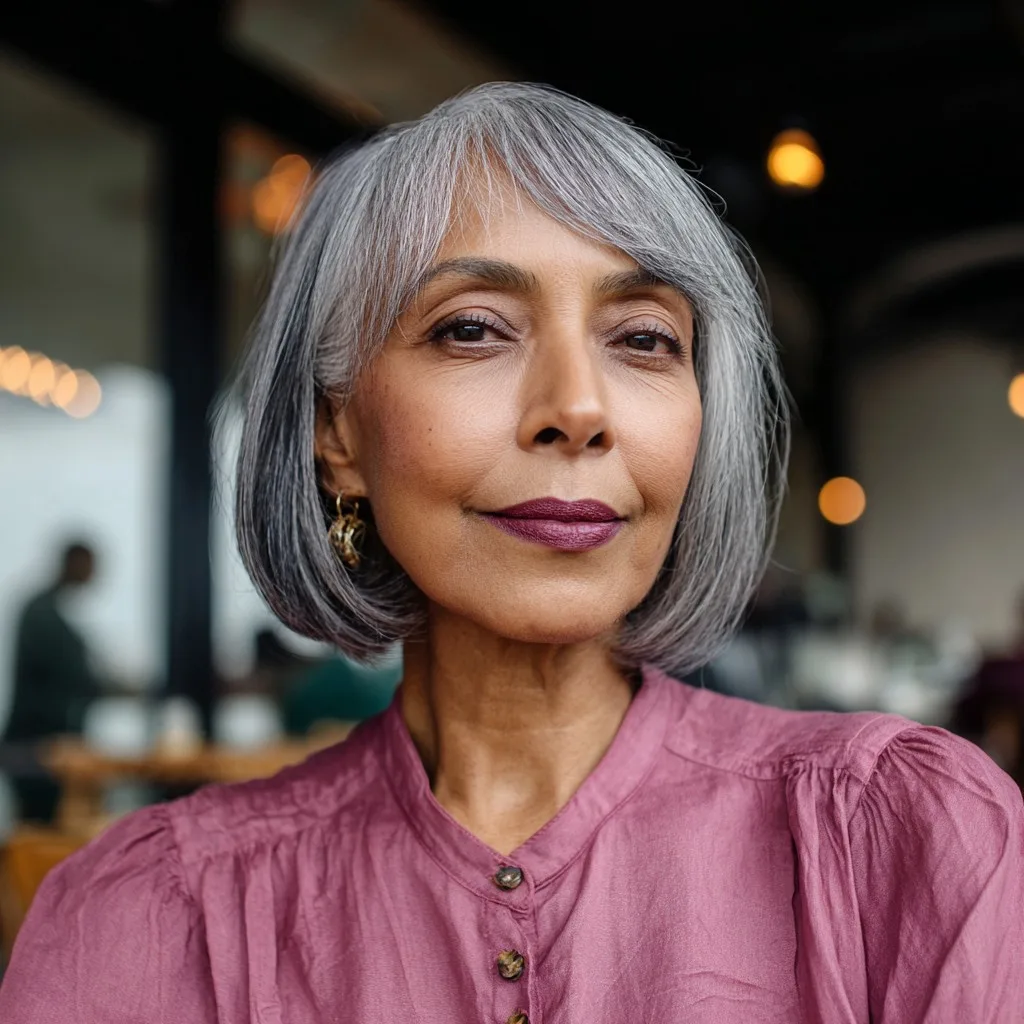 Chic Silver One-Length Bob with Soft Face Framing