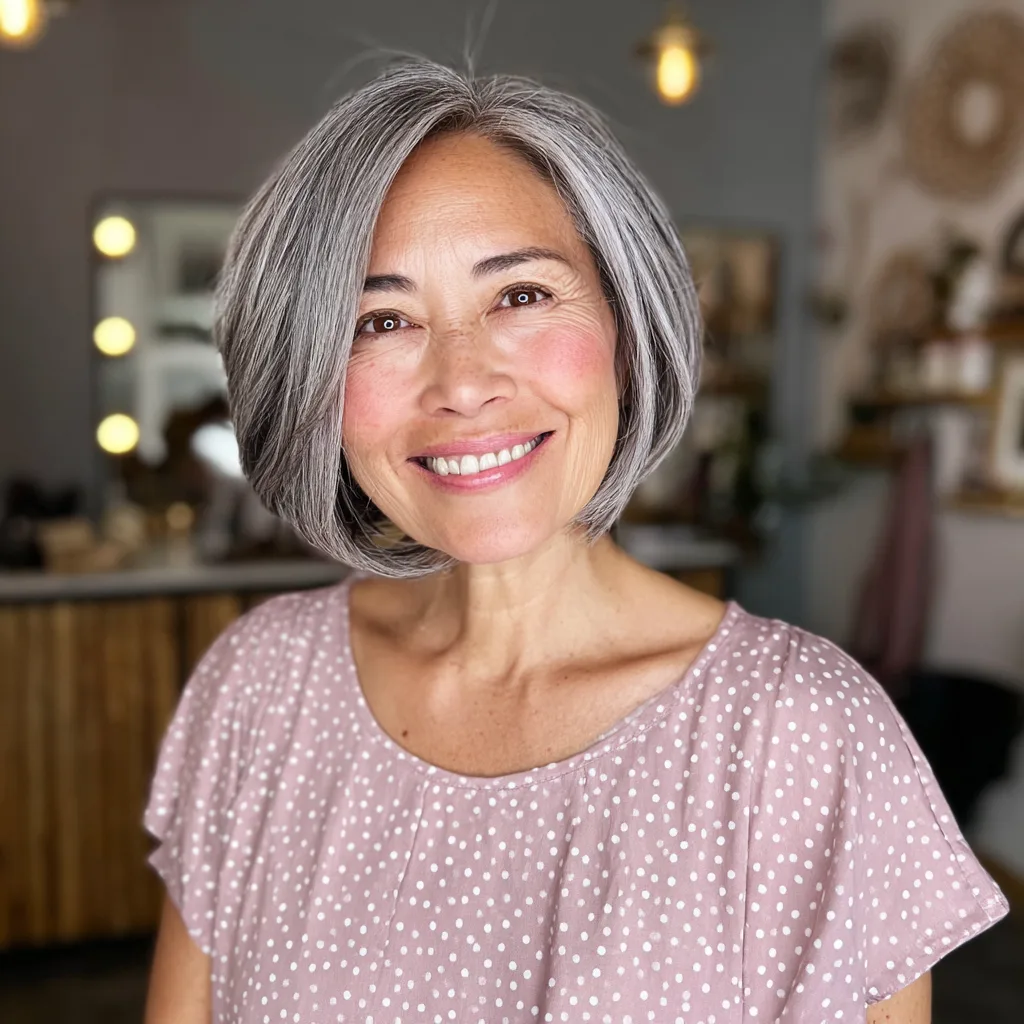 Chic Silver Stacked Bob with Soft Waves