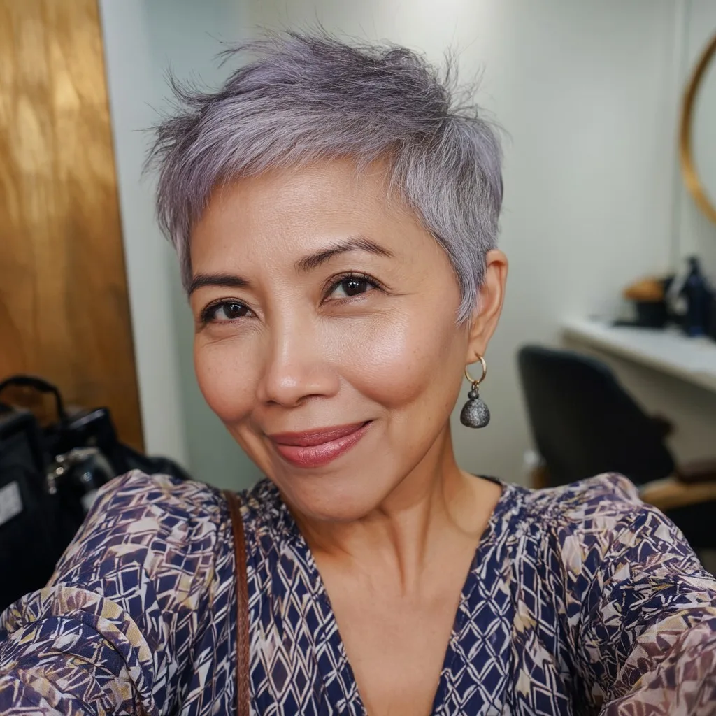 Chic Silvery Pixie with Textured Layers