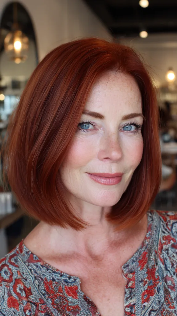 Chic Smooth Red Bob with Subtle Layers